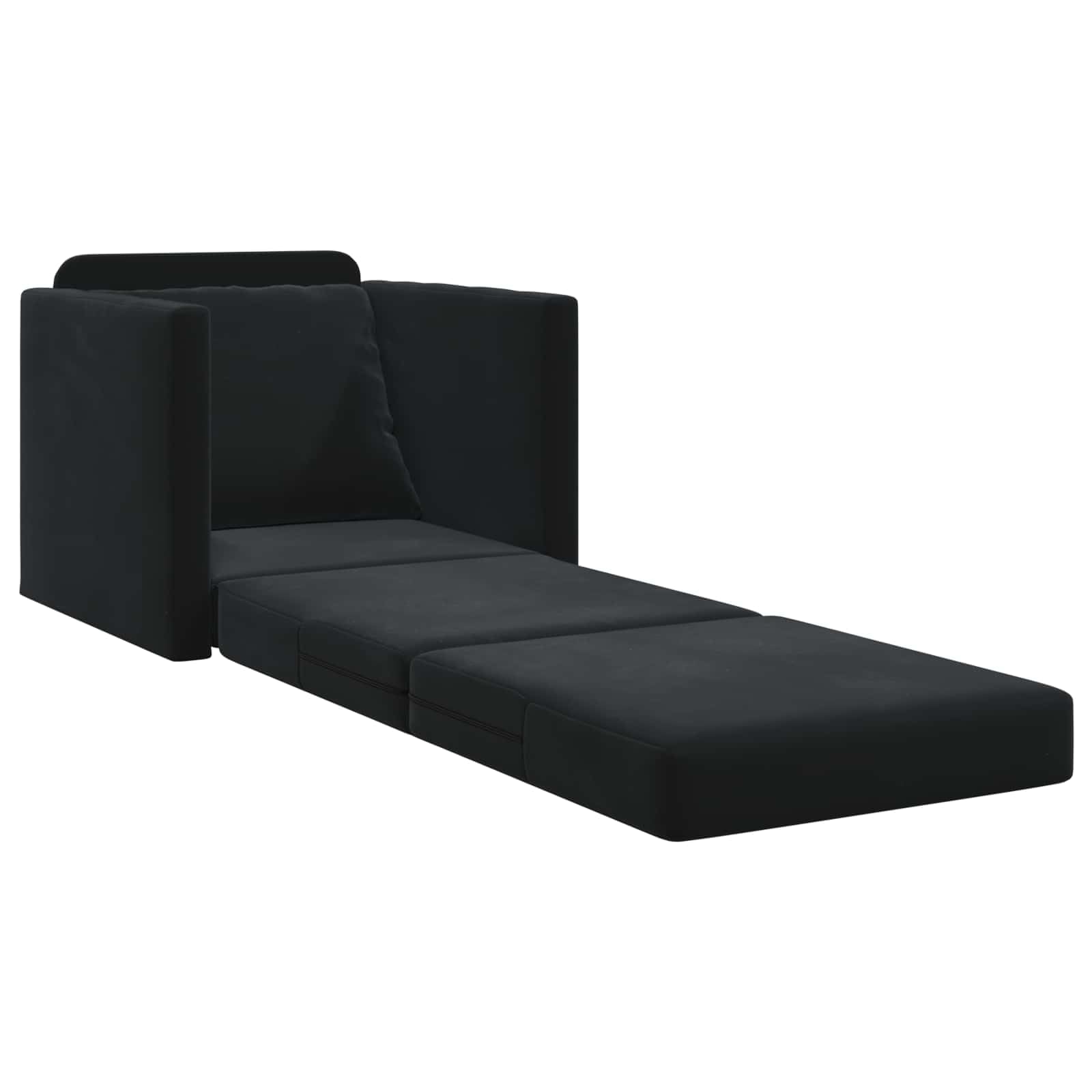 Schlafsofa tiefschwarz 74 x 77 x 81 cm Samtstoff, ausziehbar, mit Schlaffunktion, komfortabler Bettkasten raumsparendes Design ideal für Wohnzimmer Gastzimmer beziehungsweise Jugendbereich