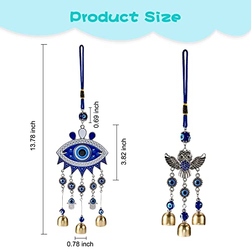 2 Pcs Evil Eyes Wind Chime Zinc Alloy Glass Rhinestone Wall Pediments Wind Chimes with Evil Eye Resin Beads Handcraft Hanging for Home Car Patio Kitchen Garden Office Decoration - Image 3