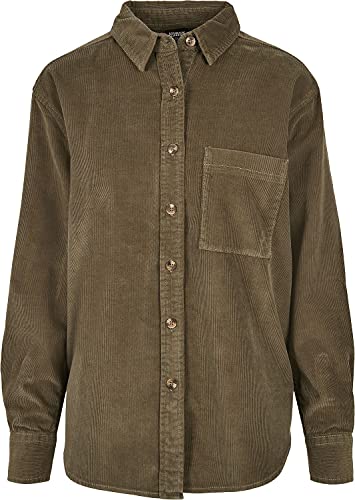 Urban Classics Damen Ladies Corduroy Oversized Shirt Hemd, Olive, M