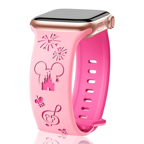 Cute Cartoon Two-Tone Engraved Bands Compatible with Apple Watch 38mm 40mm 41mm 42mm 44mm 45mm 46mm 49mm Men Women Soft Silicone Sport Strap for iWatch Ultra Series 11 10 9 8 7 6 5 4 3 2 1 SE