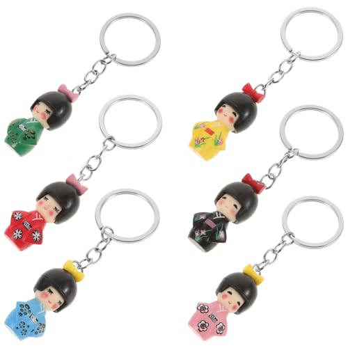 Veemoon 6 Pièces Porte-clés Kokeshi Kimono Traditionnel Figurines Geisha Asiatique Ornements À