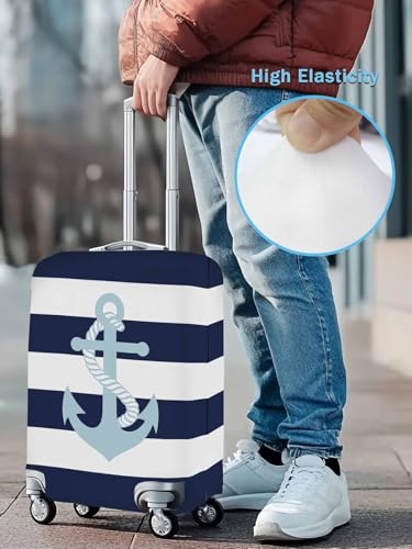 Blue Anchor Travel Luggage Cover, Simple Striped Geometric Anti-scratch Elastic Luggage Covers For Suitcase Protector, Washable Baggage Covers3