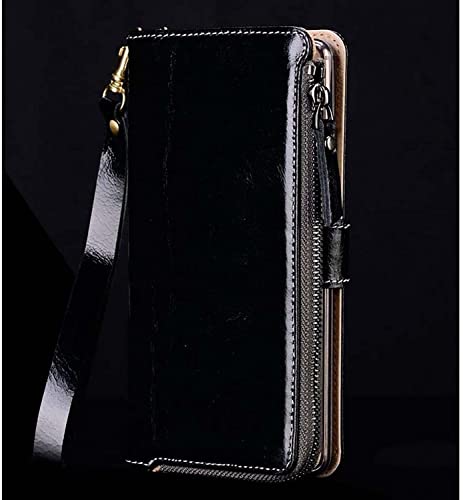 Étui portefeuille iPhone SE 2020 en cuir noir avec fermeture éclair porte-carte