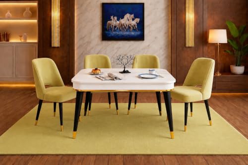Image of WOODEN SPACE 4 Seater Wooden Dining Table Set | Urban Marble Top Dining Table with Chairs for Dining Room & Kitchen (Modern Vintage Light Green) (42 x 42 x 30 inch)