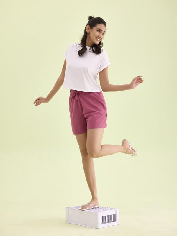 Image of GO COLORS Women Solid Mid Rise Relaxed Fit Casual Shorts