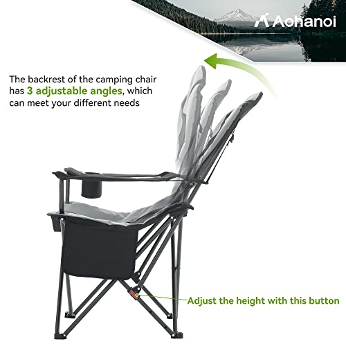 Aohanoi Camping Chairs, Camping Chairs 2 Pack Camp Chairs For Heavy People With Adjustable Angled Backrest, Outdoor Folding Camping Chairs, Folding Chairs For Outside, 350Lbs (2 Pcs, Black) #TOP2
