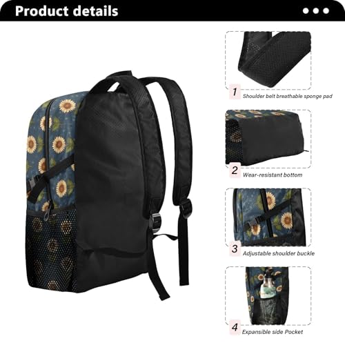 AIXIWAWA Lightweight Hiking Backpacks Sunflower Pattern Print, Foldable Waterproof Daypack for Commute Travel4