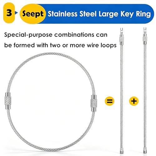 Image of 100 Pack Key Chain 6 inch Keychain Rings 2mm Stainless Steel Large Key Ring for Key Tags,Keyrings, Luggage Tags,ID Tag Keepers,Car Keys Wire Keychain Cable Packed in Box