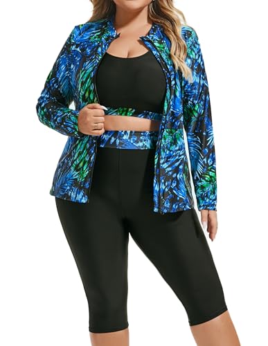 Hanna Nikole Women 3 Pieces Plus Size Rash Guard Swimwear Sun Protection Surfing Bathing Suits Long Sleeve Swimsuits