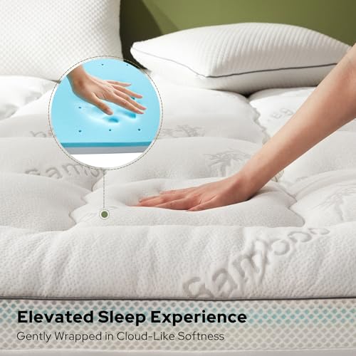 Image of BEDLORE 4 Inch Memory Foam Mattress Topper King,2-in-1 Dual Layer Design (2 inch Gel Memory Foam + 2 inch Plush Pillow Top Cover) Mattress Topper Medium-Firm,Pressure Relief & Back Pain Support(White)
