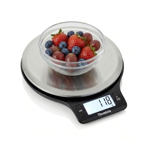 Image of Themisto TH-WS21 Digital Kitchen Weighing Scale for Cooking, Baking, Health & Fitness | Max Capacity 5kg | Stainless Steel | Tare Function | 6 Months Warranty