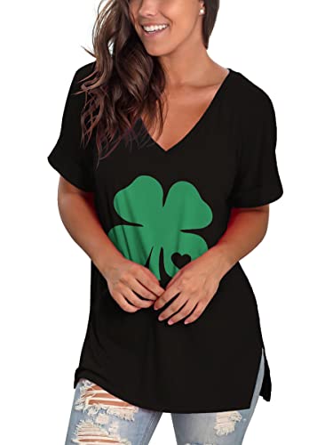 Image of Sampeel Women's V Neck T Shirts Casual Rolled Short Sleeve Side Split Summer Tops Loose Fit