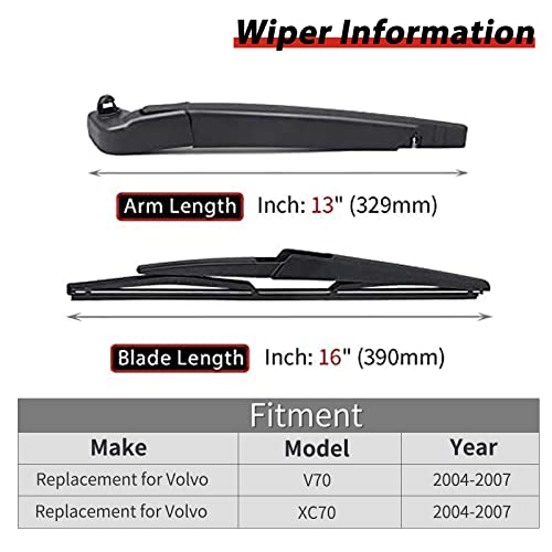 Otuayauto Replacement For Volvo V70 Xc70 2004 2005 2006 2007 Rear Windshield Wiper Arm And Blade Kit Oe:8662751 30753767 #TOP1