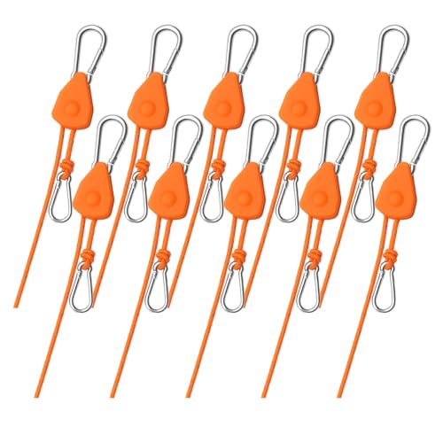 Image of 10 Pack 1 /8 inch Ratchet Tie Down Straps, 13 FT Longer, Adjustable Rope Hangers | Reinforced Metal Gear, Ratcheting Pulley System with 2 Carabiner Hooks for Hanging Plants, Grow Lights, Bulk Efficiency
