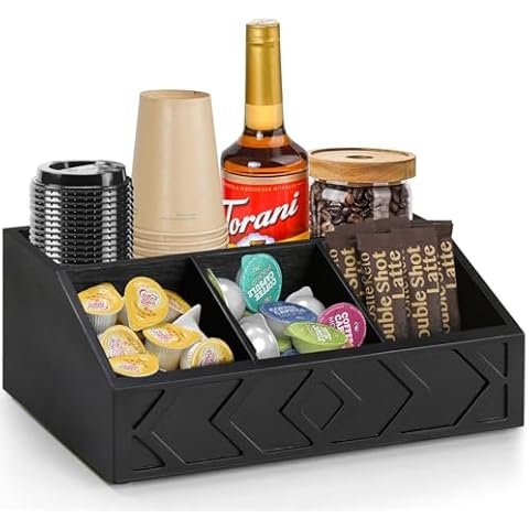 SOWA Coffee Station Organizer Wooden Coffee Bar Accessories and Organizer for Countertop, Coffee Pods Holder Storage Basket, Coffee and Tea Condiment Storage Organizer, Coffee Bar Decor Holder Cover