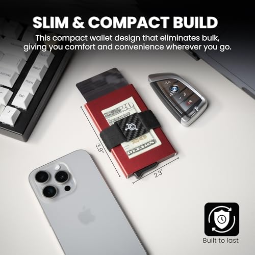 Image of CODE 118 Wallet for Men - Slim Minimalist Aluminum Smart Wallet with RFID Blocking - Compact cash and Credit card holder with Pop Up Ejector (Classic, Thermal Red)