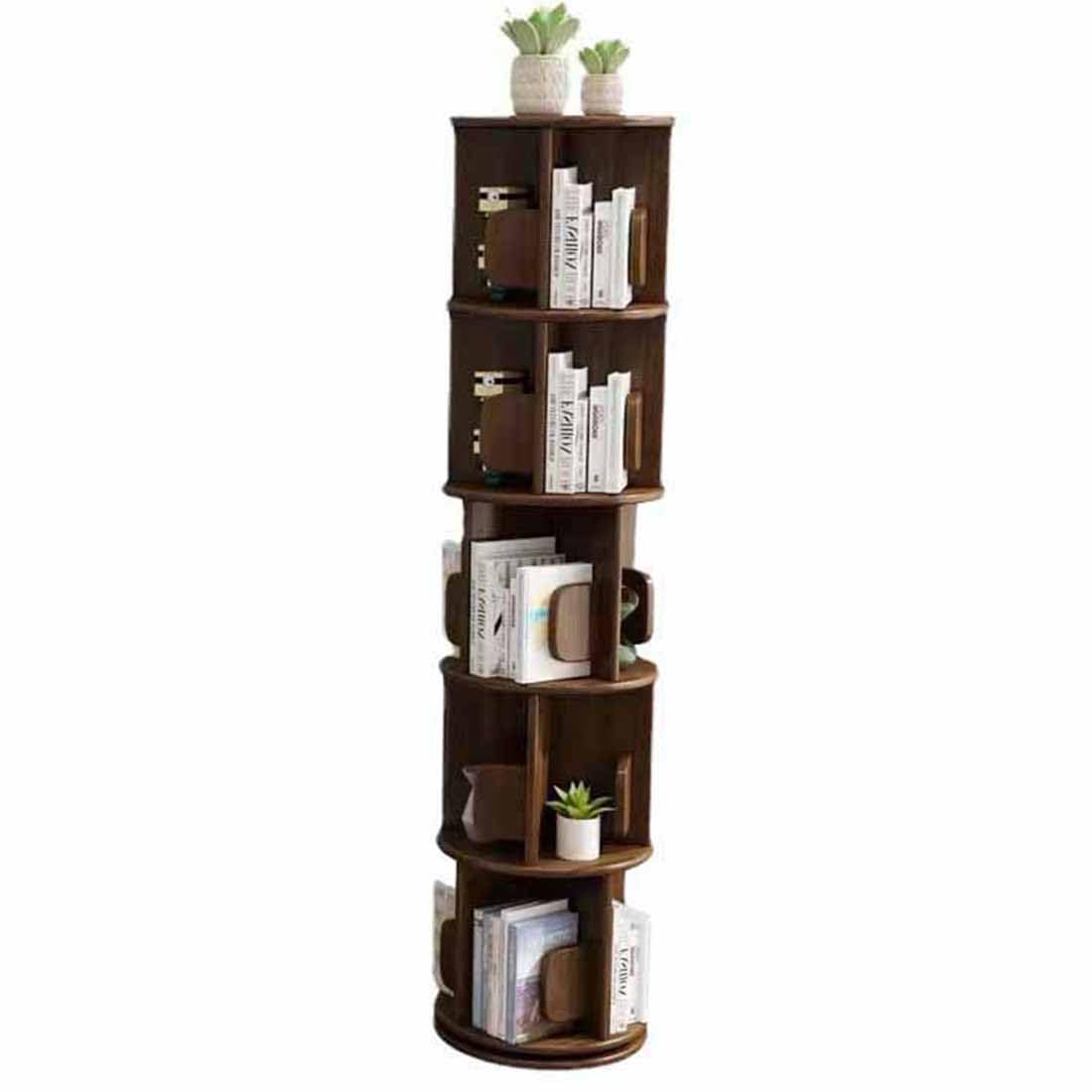 360° Draaibare Boekenplank Boekenkast 5 Niveaus Draaibare Boekenplank Hoge Boekenkast Hoek Vloerstaande Display Opbergplank Houten Boekenorganizer voor Woonkamer Slaapkamer,K,6 Lagen 45x45x1