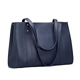 befen Large Tote Bags for Women Genuine Leather Tote Bag Navy Over Shoulder Bags for Women with 15.6-inch Laptop Compartment