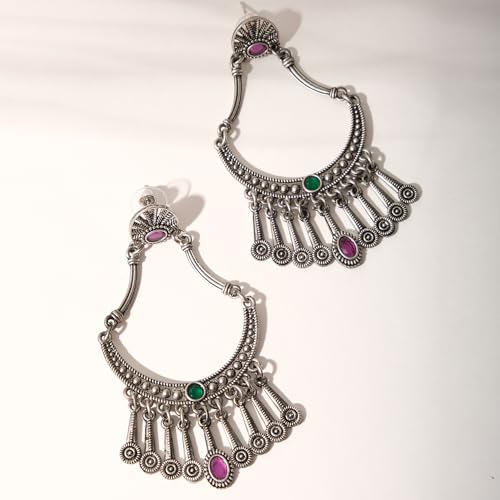 Pranali Silver Oxidised Earrings Anti Tarnish, Light Weight