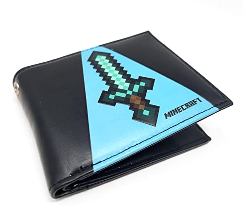 Minecraft Diamond Sword in blue light Bi-Fold Faux Leather Wallet4
