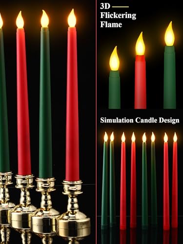Image of Funtery 48 Pcs Flameless LED Taper Candles Battery Operated Candles Bulk Realistic LED Candlesticks Flickering for Wedding Church Party Home Decor(Red, Green,11 Inch,Classic Style)