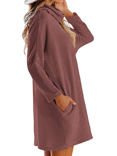 Woneta Women's Turtleneck Long Sleeve Sweater Dress Oversized Loose Knitted Sweater Dress with Pocket Pullover Tops W293-xiuhong-S Rust