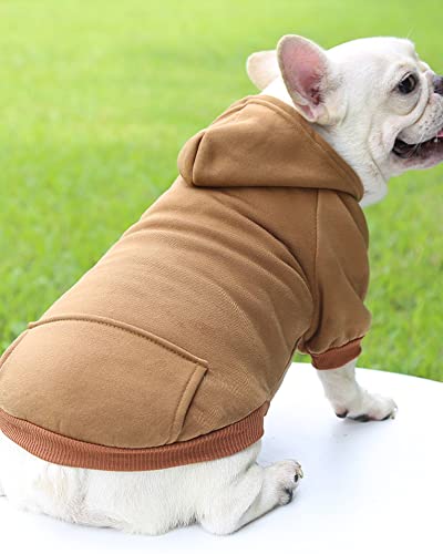 Winter Dog Coats For Small Dogs, Dog Hoodie For Small Dogs, Chihuahua Clothes, French Bulldog Clothes, Dog Clothes For Small Dogs Boy, Girl, Dog Sweatshirt. (Brown, S) #TOP4