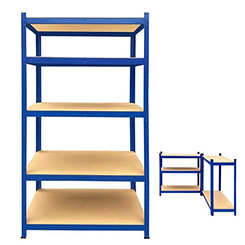 59" Storage Shelves, Heavy Duty Steel Frame 5-Tier Garage Shelving Unit, Metal Multi-Use Storage Rack For Home/Office/Dormitory/Garage, Adjustable Height Bolt-Free Easy Installation, Blue #TOP24