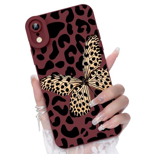 CASBST for iPhone XR Phone Case, Leopard Butterfly Pattern, Wine Red