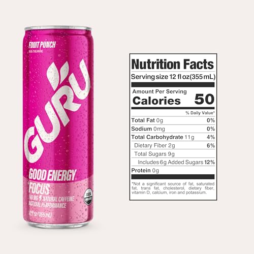 Image of GURU Organic Energy Drink, Fruit Punch, Natural Caffeine, 12 Fl Oz, 12 Pack