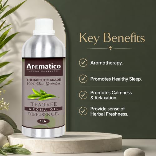 Image of AROMATICO Tea Tree Diffuser Oil with Strong, Long-Lasting Aroma. Premium Aroma Oil for Homes, Offices & Showrooms. Aromatherapy, Diffusers, Air Purifiers, Vaporizers - 1 L (1000 ml)