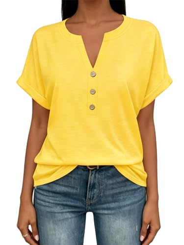 Image of EyMuse Womens Short Sleeve Henley Tops Fashion Casual V Neck Summer Tshirt | Summer Button Up Top Fashion Soft Basic Tees Blouses Spring Comfortable Classic Clothing Resort Wear for Women 2026