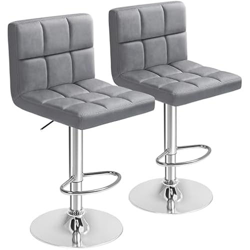 Furmax Bar Stools Armless Modern Velvet Swivel Adjustable Hydraulic Bar Stool Square Counter Height Stool Set of 2 (Light Grey)