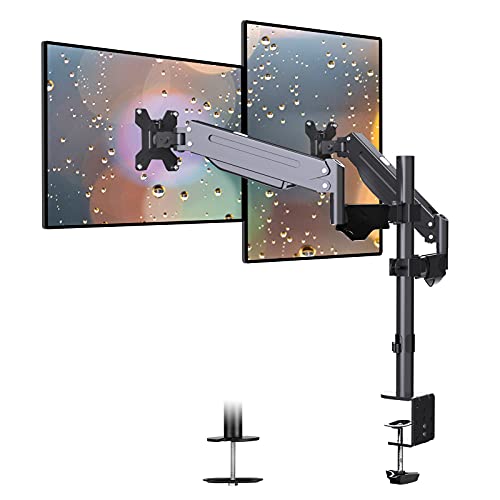 Suptek Dual Monitor Mount Stand-Height Adjustable Gas Spring Monitor Arm Desk Mount Vesa Bracket with C Clamp,Grommet Base for 2 Computer Screens 17 to 27 inches up to 13.2lbs(MD8422)