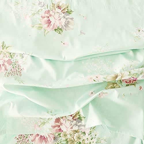 Usning Bed Sheet Set King, Green Floral Bedding 100% Cotton Vintage Flower Printed Bed Sheet Set With Deep Pocket Fitted Sheet, Flat Sheet And Pillowcases, 4-Piece King Size #TOP6