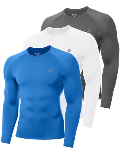 Twekfish 3 Pack Men's Compression Shirt, Long Sleeve Athletic Workout Shirts, Quick Dry Running Football Gym Base Layer Tops