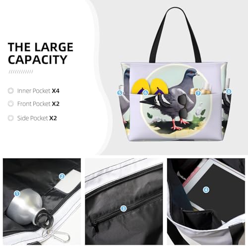 Grey Pigeon Print Large Capacity Foldable Tote Bag Women Beach Tote Bag Handbag Gym Bag Travel Shopping Bag3