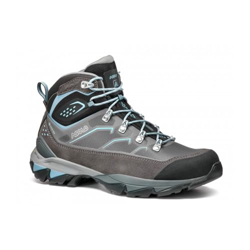 ASOLO Women's ACADIA MID GTX Lace-Up Ankle-High Outdoor Hiking Boots, Water-Resistant Suede & Nylon Upper, Breathable Lining, Graphite/Sky Blue, 7