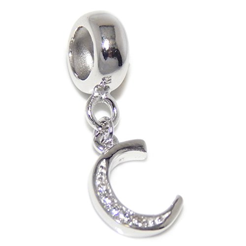 ICYROSE Solid 925 Sterling Silver Dangling Letter with Clear Crystals Charm Bead (C)