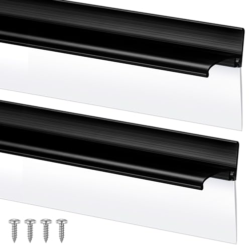 Hicarer 2 Pcs 30'' Chrome Framed Shower Door Replacement Drip Rail with Vinyl Sweep, Shower Door Water Deflector with Bottom Seal, Applied Mounting Tape and Screws(Black)