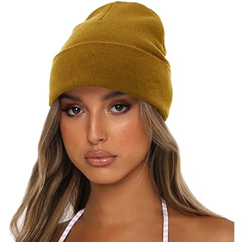 Sydbecs Knit Cuffed Beanie Hats for Women Men, Unisex Winter Warm Knitted Ski Skull Cap (Amber) Cover