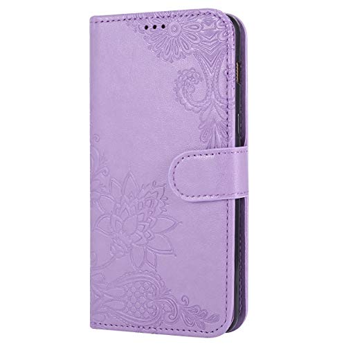 Uposao Compatible with Samsung Galaxy A8 2018 Leather Wallet Flip Phone Case Girl Women Floral Pattern Wallet Case Cover Protective Shockproof Case with Kickstand Card Holder,Purple