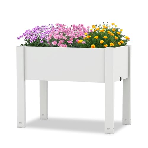 HOMASIS Orto Rialzato da Esterno in PP, Fioriera Rialzata da Esterno con Sistema di Irrigazione Automatico, Aiuola Rialzata per Piante con Capacità di 53L, 76 x 45 x 61 cm (Grigio)