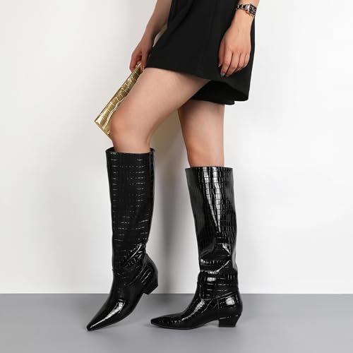 YODEKS Women's Knee High Boots 1.5 Inch Low Heel Boots Pull On Comfortable Boots US Size 6-123