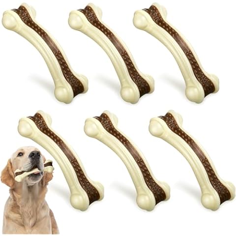 Sosation 6 Pcs Dog Meal Toys for Aggressive Chewers Nylon Beef Flavor Bones Tough Puppy Teething Toys Puppy Chew Bones for Large Medium Small Breed Dogs Puppies Pets Chew Toys(Small) Cover
