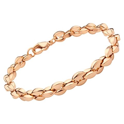 555Jewelry Stainless Steel Solid Unisex Womens Mens Hollow Coffee Bean Link Stylish Solid Lightweight Fashion Jewelry Accessory Chain Bangle Bracelet, Rose Gold 8 Inch Cover