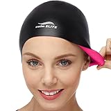 2-in-1 Premium Silicone Swim Cap - Reversible - Wear It On Both Sides - Wrinkle-Free Swimming Cap for Men and Women - Best for Short and Medium Length Hair (Pink/Black)