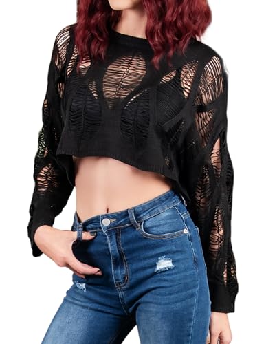Womens Gothic Short Sweaters Punk Goth Sweater Long Sleeve Knitting Crop Tops US Size S-XL