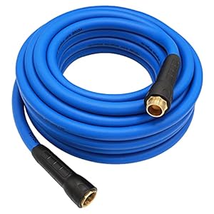 YOTOO Heavy Duty Hybrid Garden Water Hose 5/8-Inch by 50-Feet 150 PSI Kink Resistant, Flexible with Swivel Grip Handle and 3/4″ GHT Solid Brass Fittings, Blue