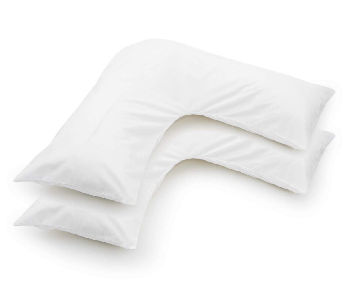 Mfabrics White Pack Of 2 | Poly-Cotton Plain Dyed V Pillow Covers | Uk V-Shaped Pillowcase Pair (White)